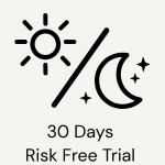 Icon with sun and moon symbolizing a 30-day risk-free trial offer.