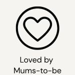 Heart symbol with 'Loved by Mums-to-be' text on a white background