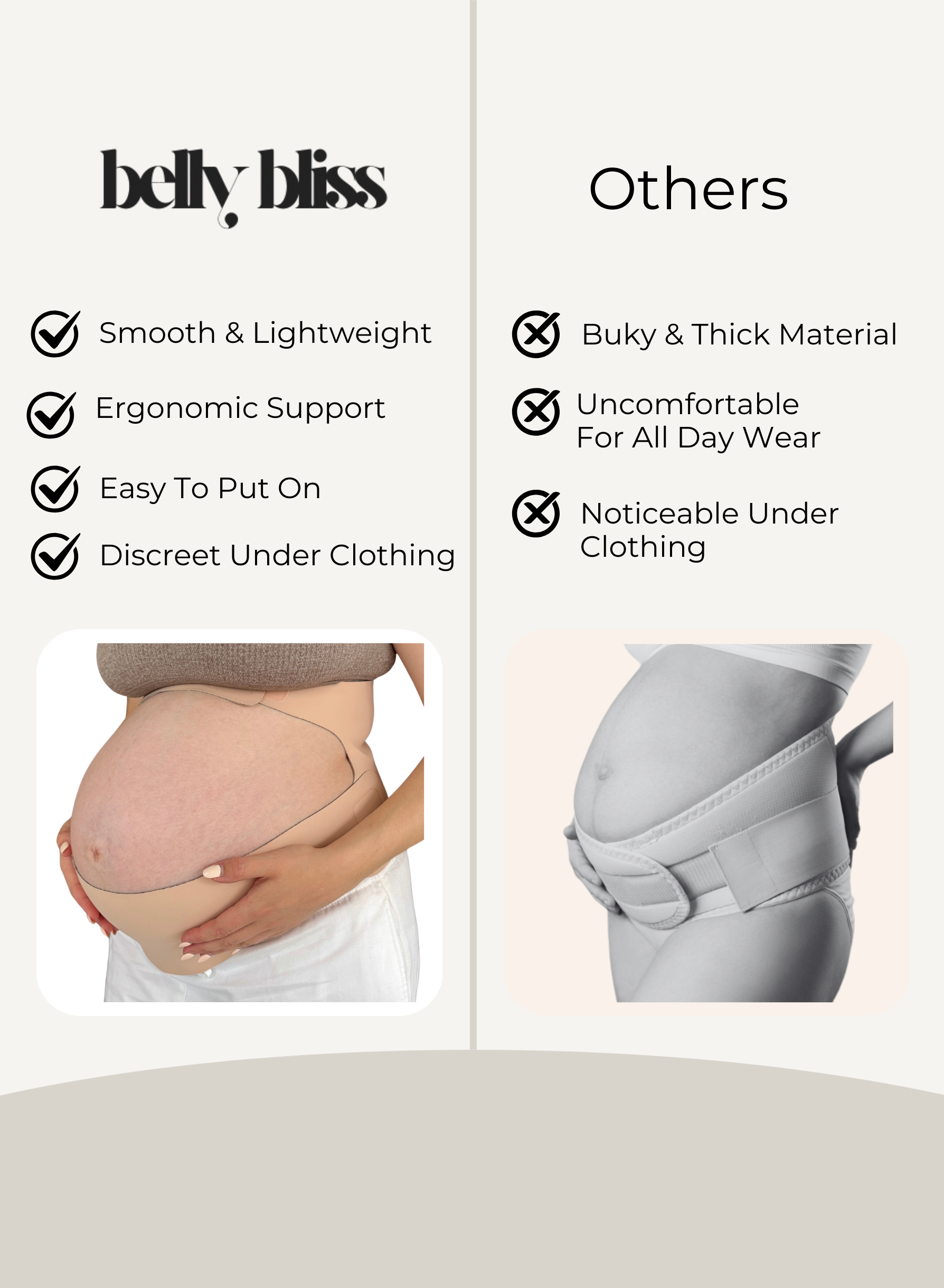 Comparison chart of 'belly bliss' pregnancy support belt with drawbacks of 'Others' option.