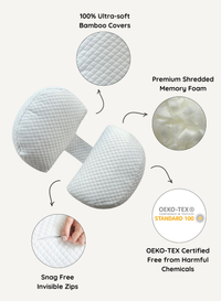 Bamboo pillow with features highlighted on a white background